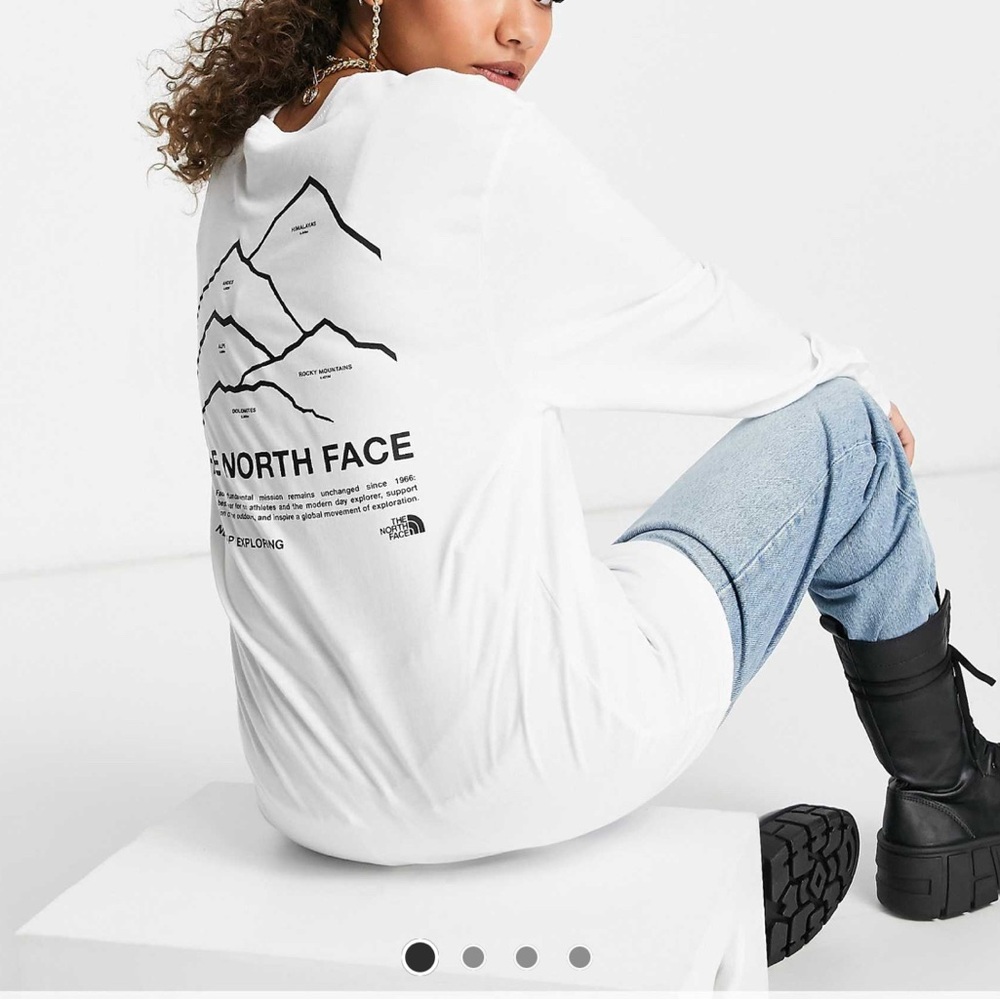 The North Face White Long Sleeve with Black Mountain Graphic